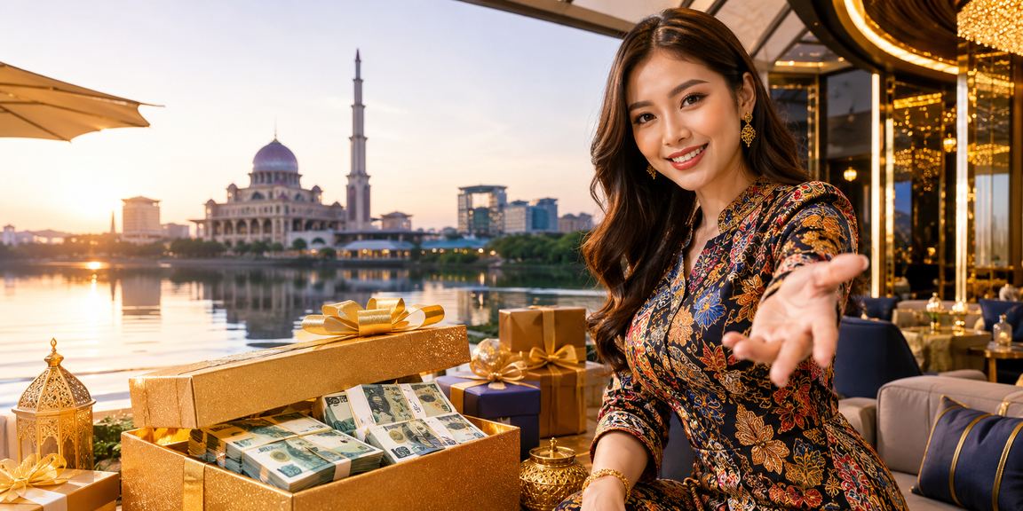 Ilustrasi deposit dalam talian dengan motif batik Putrajaya, gambaran pembayaran mudah alih Malaysia